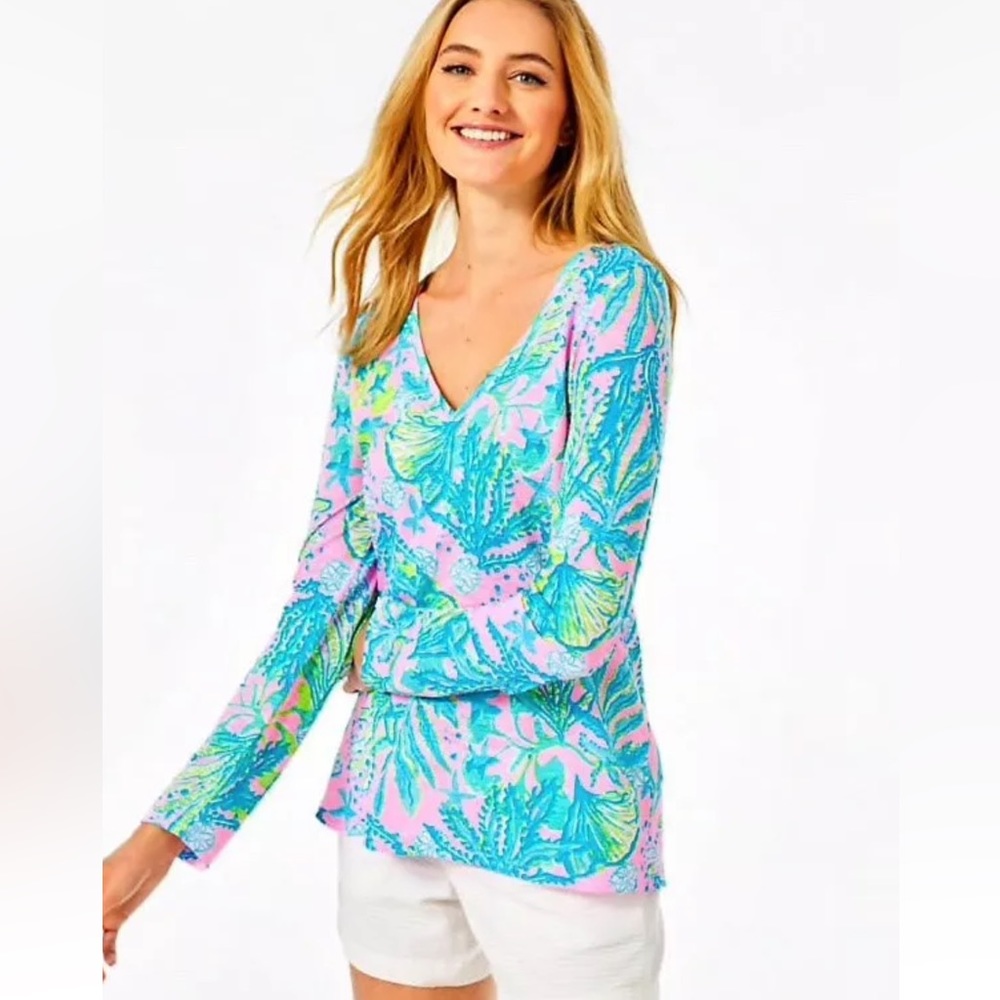 NWT LILLY PULITZER ETTA LONG SLEEVE TOP MANDEVILLA BABY HIP NAUTIC XS